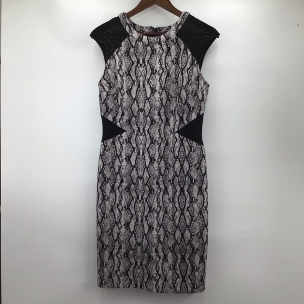 Woman’s Black and Gray Snake Print Midi Dress